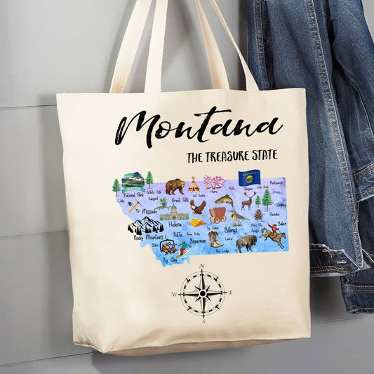 Montana State Map Souvenir  12 oz Canvas Tote Bag