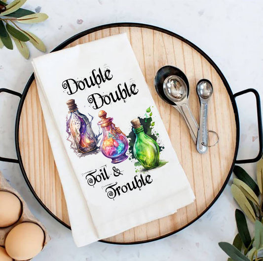 Halloween Double Toil & Trouble Flour Sack Tea Towel