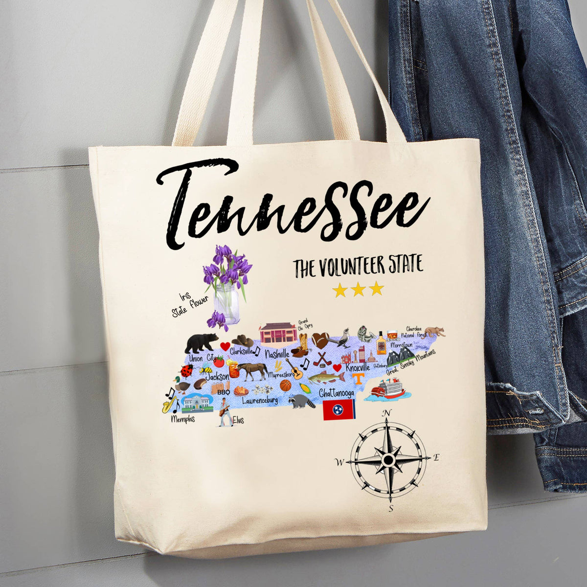 Tennessee State Map Souvenir 12 oz Canvas Tote Bag