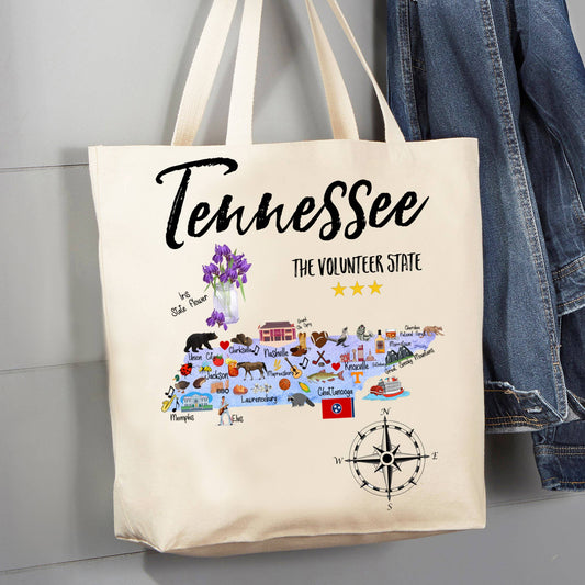 Tennessee State Map Souvenir 12 oz Canvas Tote Bag