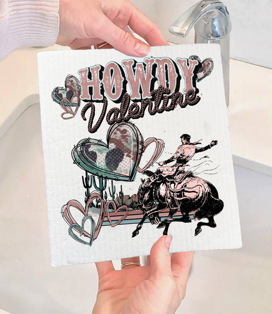 Set of 2 -  Howdy Valentine Western Cowboy SWEDISH DISH CLOTH