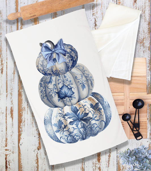 Autumn Stacked Chinoiserie Pumpkins Terry Cloth Towel
