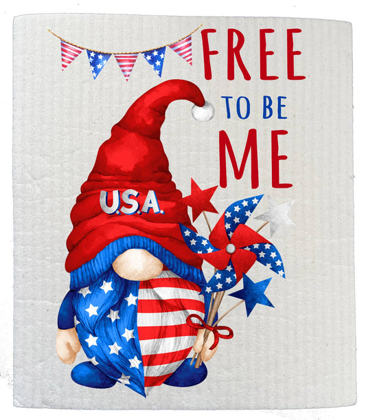 Set of 2 -  4th of July Gnome Free To be Me SWEDISH DISH CLOTH