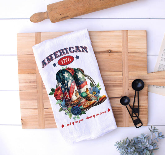 American Patriotic Western Cowboy Boots Cotton Tea Towel