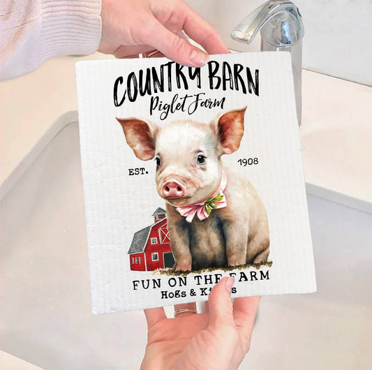 Set of 2 -  Country Piglet Farm Pig Animals Kitchen Swedish Dish Cloth