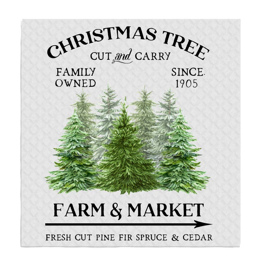 Set of 2 -  Christmas Tree Farm & Market SWEDISH DISH CLOTHS