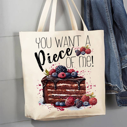 Want a Piece of Me Cake Funny 12 oz Canvas Tote Bag