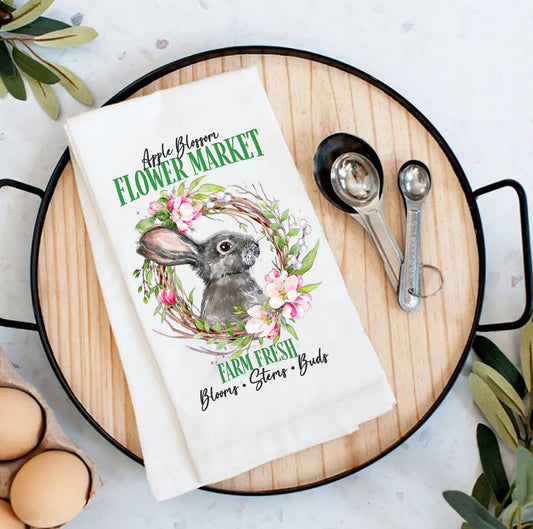 Flower Market Bunny Spring Flour Sack Tea Towel
