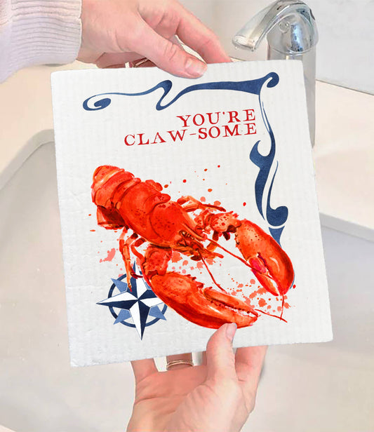 Set of 2 -  You're Claw-some Lobster Coastal SWEDISH DISH CLOTH