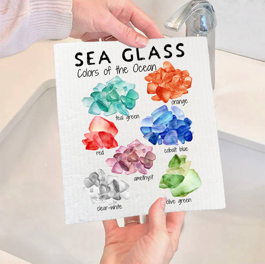 Set of 2 -  Coastal Beach Sea Glass Ocean SWEDISH DISH CLOTH