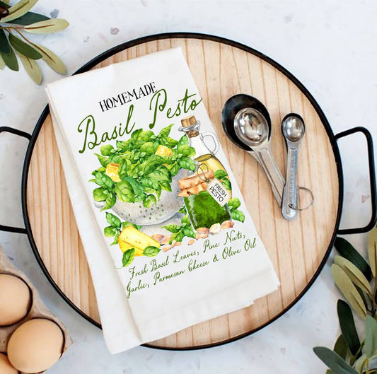 Basil Pesto Fresh Olive Oil Flour Sack Tea Towel