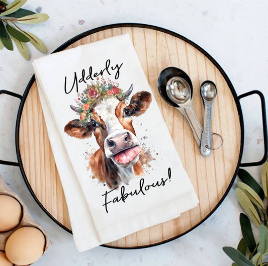 Udderly Fabulous Cow Farmhouse Flour Sack Tea Towel