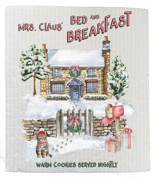 Set of 2 -  Christmas Mrs Claus Bed & Breakfast SWEDISH DISH CLOTH