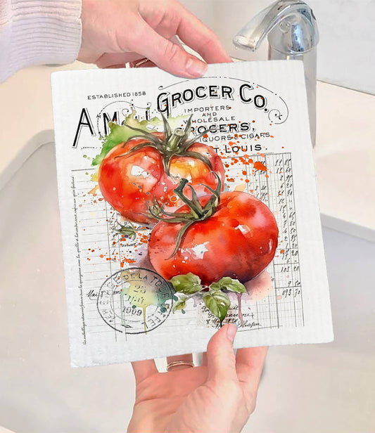 Set of 2 -  Vintage Farmhouse Tomatoes Vegetables SWEDISH DISH CLOTH