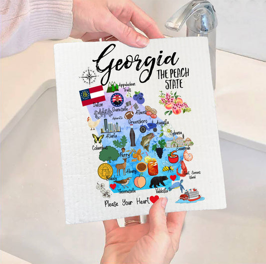 Set of 2 -  Georgia State Map Souvenir SWEDISH DISH CLOTH