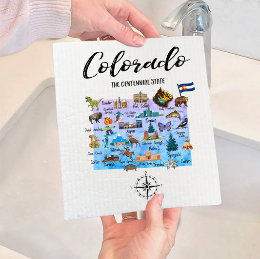 Set of 2 -  Colorado State Map Souvenir  SWEDISH DISH CLOTH
