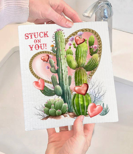 Set of 2 -  Valentine Western Saguaro Cactus SWEDISH DISH CLOTH