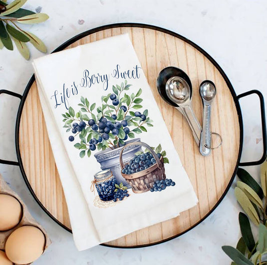 Life is Berry Sweet Blueberry Fruit Flour Sack Tea Towel