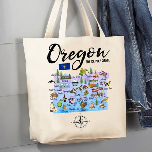 Oregon State Map Souvenir  12 oz Canvas Tote Bag