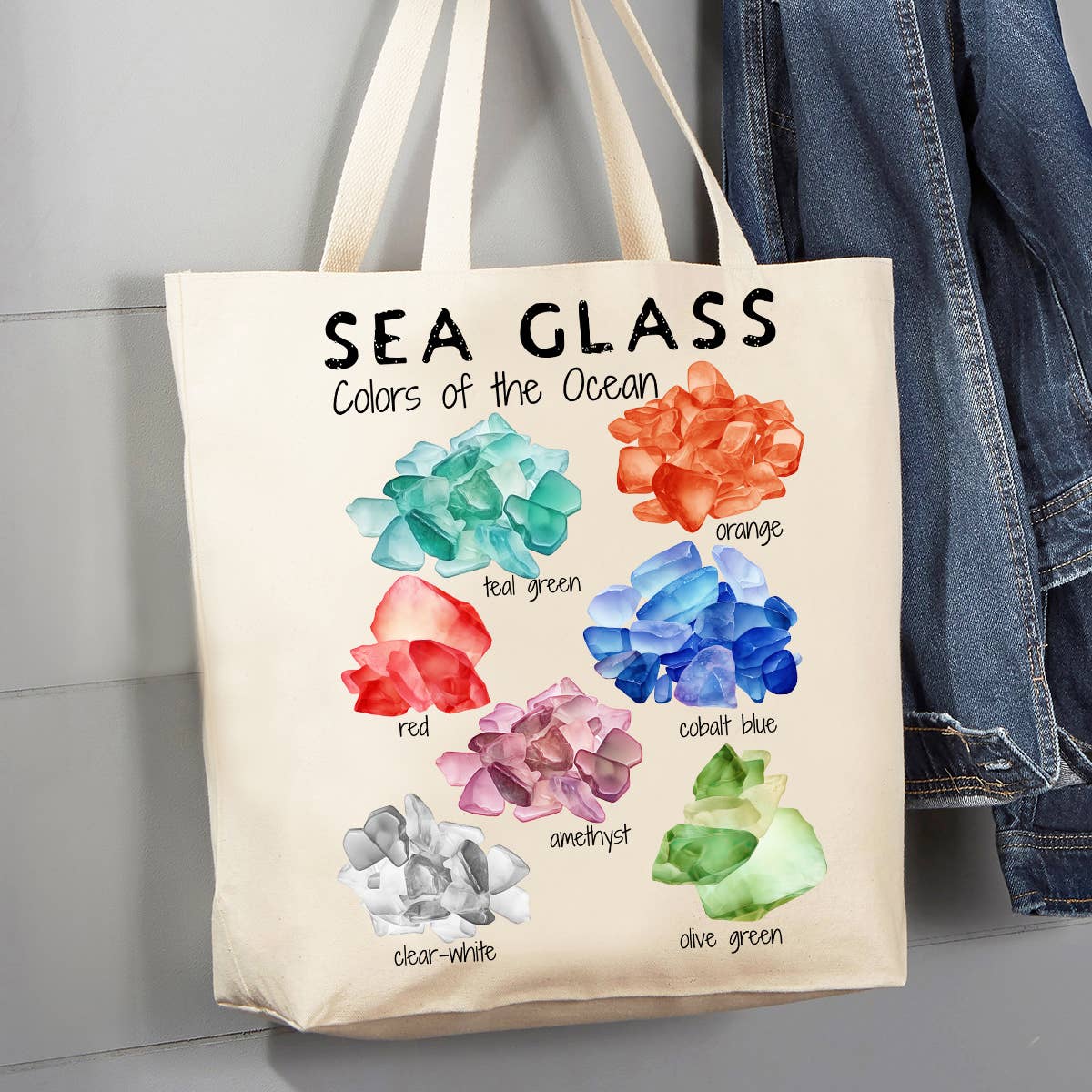 Coastal Beach Sea Glass Ocean 12 oz Canvas Tote Bag