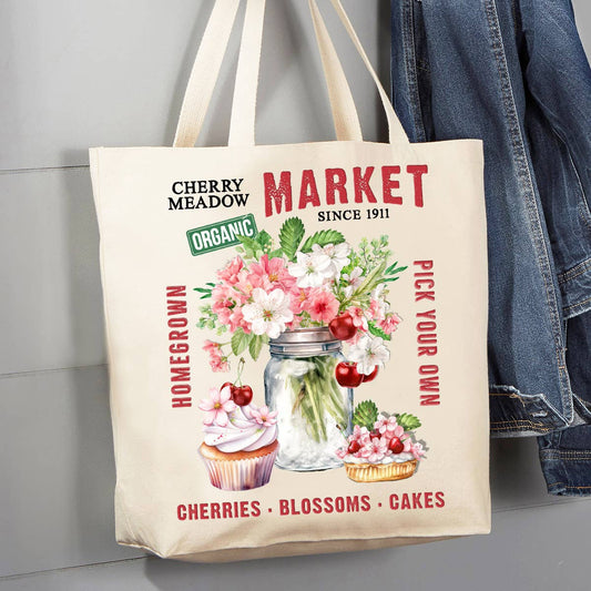 Cherry Meadow Market Country 12 oz Canvas Tote Bag