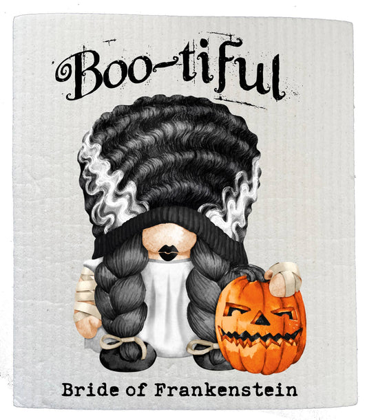 Set of 2 -  Gnome Bootiful Bride Frankenstein Halloween SWEDISH DISH CLOTH
