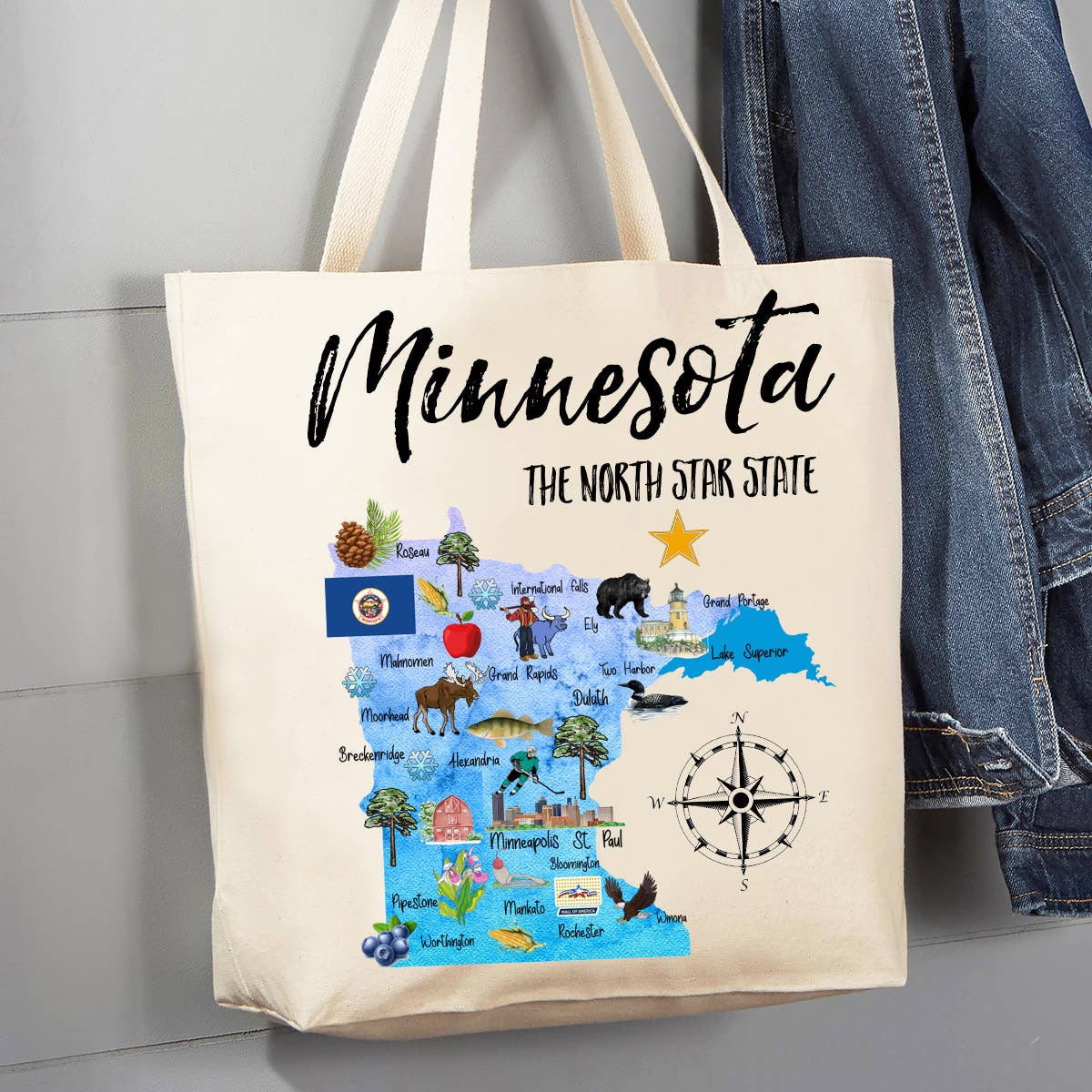 Minnesota State Map Souvenir 12 oz Canvas Tote Bag