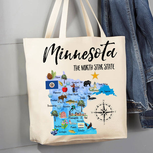 Minnesota State Map Souvenir 12 oz Canvas Tote Bag