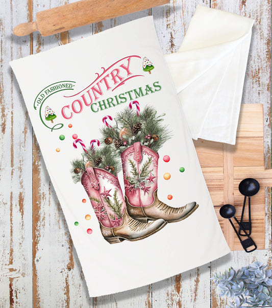 Country Christmas Cowboy Boots Western Terry Cloth Towel