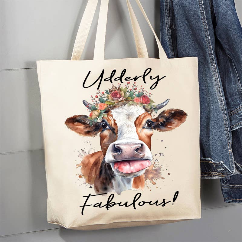 Udderly Fabulous Cow Farmhouse 12 oz Canvas Tote Bag