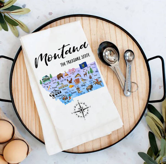 Montana State Map Souvenir  Flour Sack Tea Towel