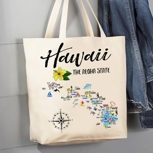 Hawaii State Map Souvenir  12 oz Canvas Tote Bag
