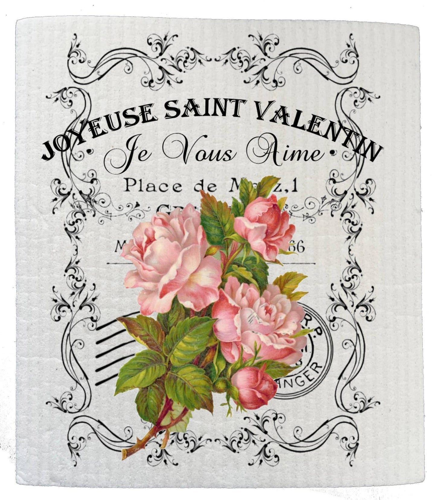 Set of 2 -  French Vintage Valentine Roses SWEDISH DISH CLOTHS