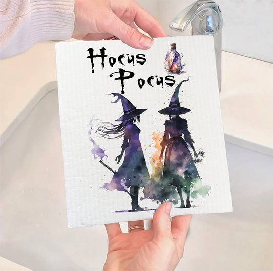 Set of 2 -  Halloween Hocus Pocus Witches SWEDISH DISH CLOTH