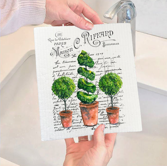 Set of 2 -  Vintage French Topiary Trees Swedish Dish Cloth