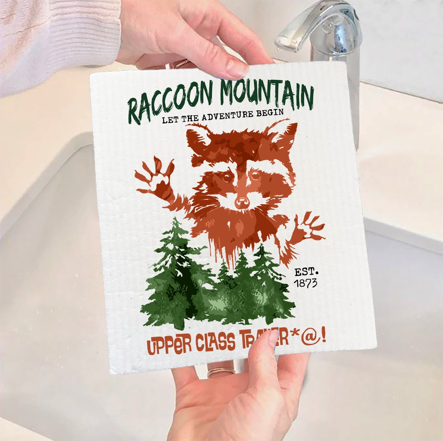 Set of 2 -  Raccoon Mountain Upper Class Trailer Trash Swedish Dish Cloth