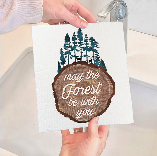 Set of 2 -  May The Forest be with you camping hiking Swedish Dish Cloth