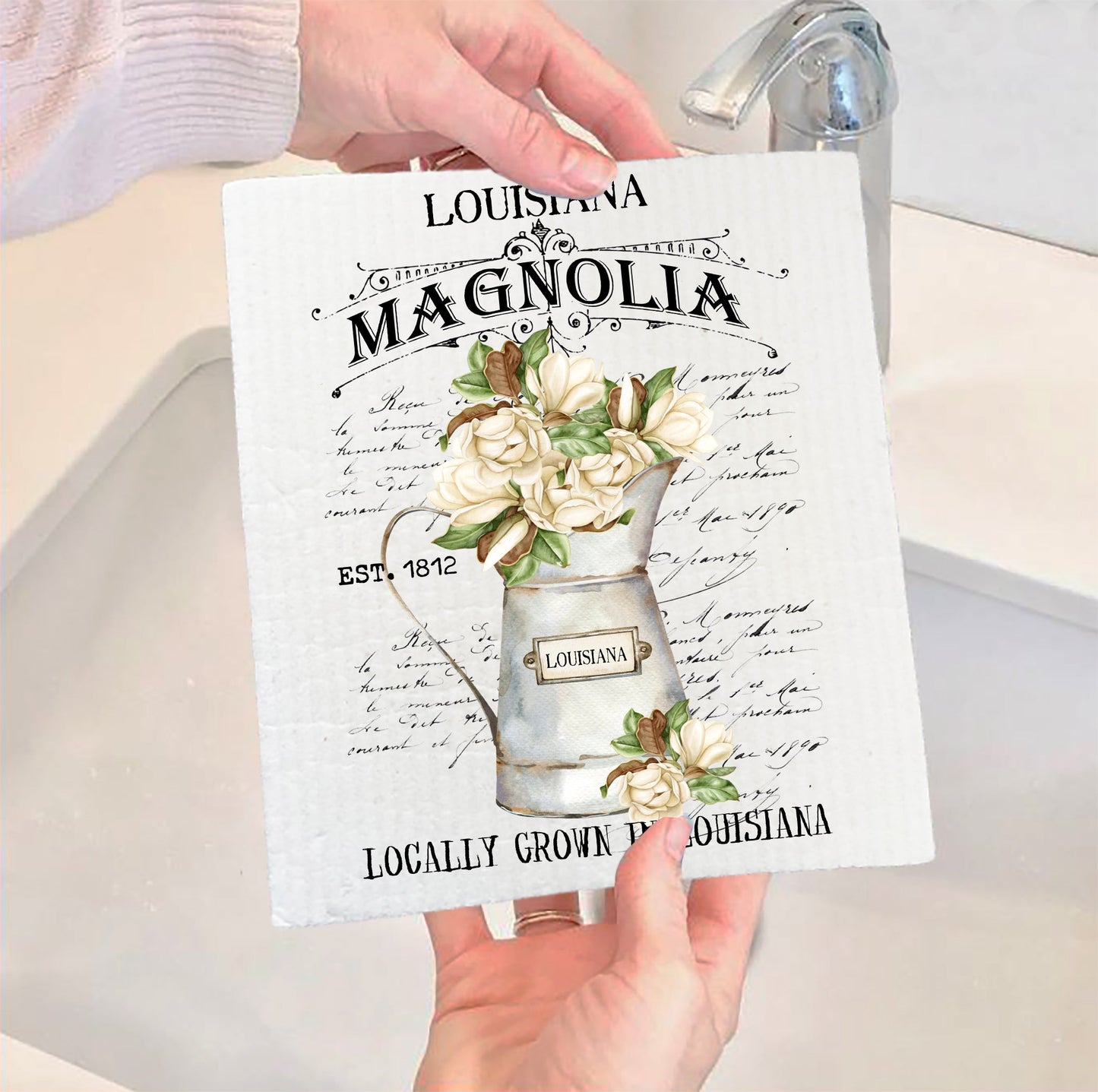 Set of 2 -  Louisana State Flower Magnolia Swedish Dish Cloth