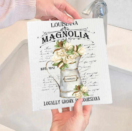 Set of 2 -  Louisana State Flower Magnolia Swedish Dish Cloth