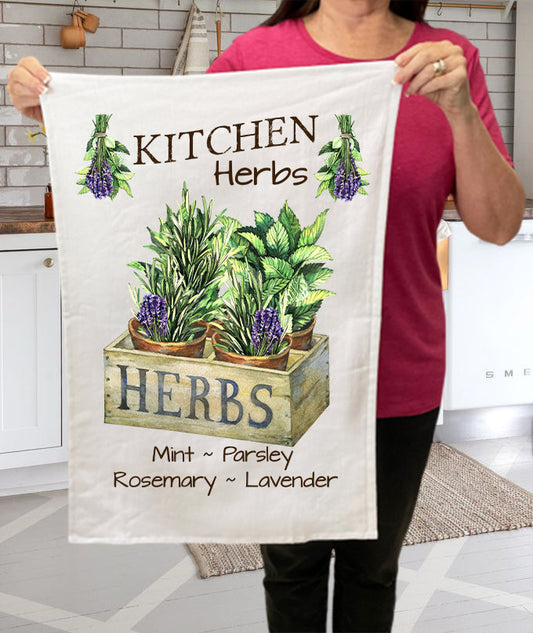 Country Kitchen Herbs Mint Lavender Cotton Terry Towels