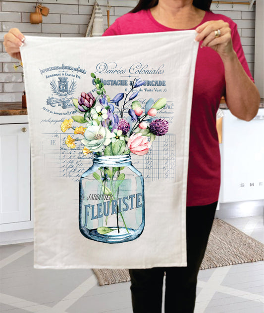 Vintage French Flowers Fleuriste  Terry Towel