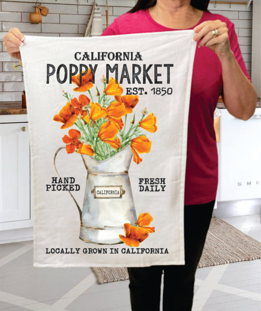California State Flower Poppy Souvenir  Terry Towel