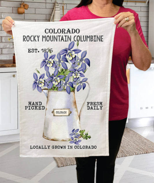 Colorado State Flower Columbine Souvenir  Terry Towel