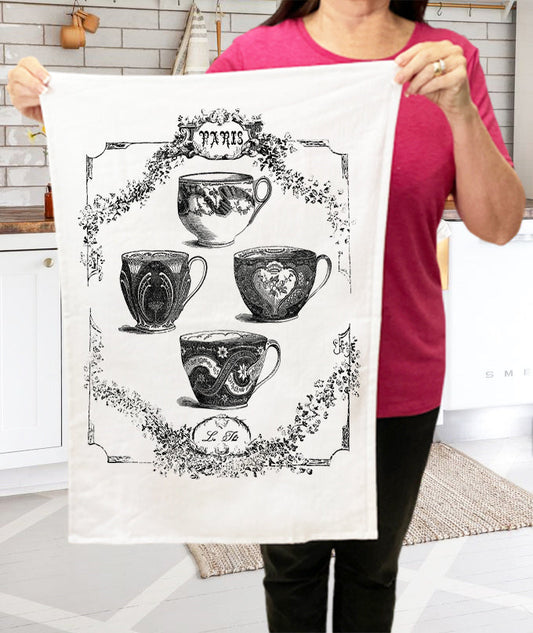 French Paris Tea Cups Cotton Terry Towels