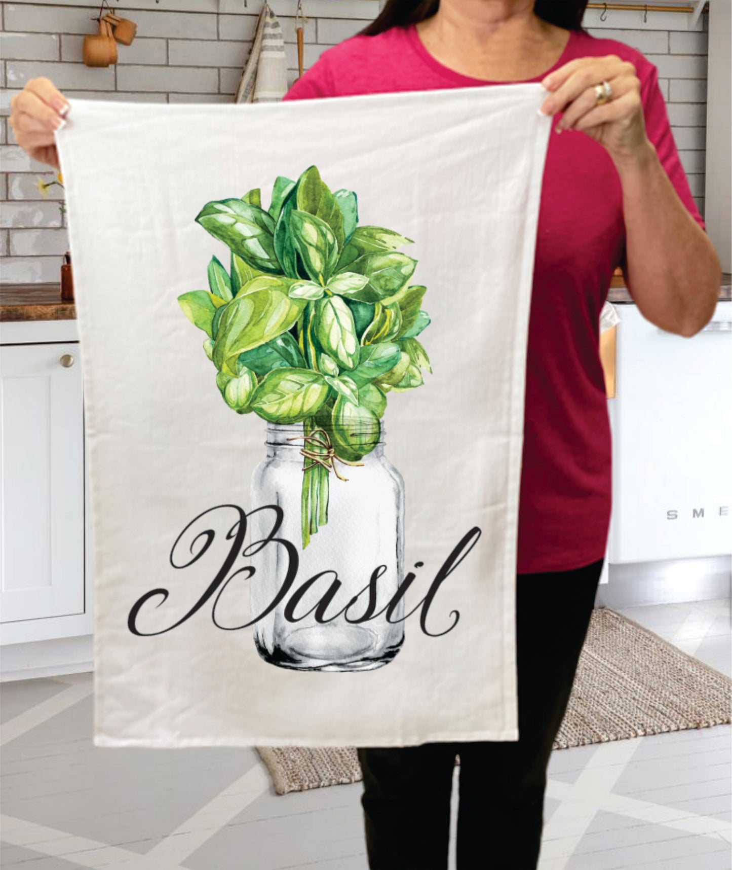 Farm Fresh Herbs Basil Kitchen Terry Towel