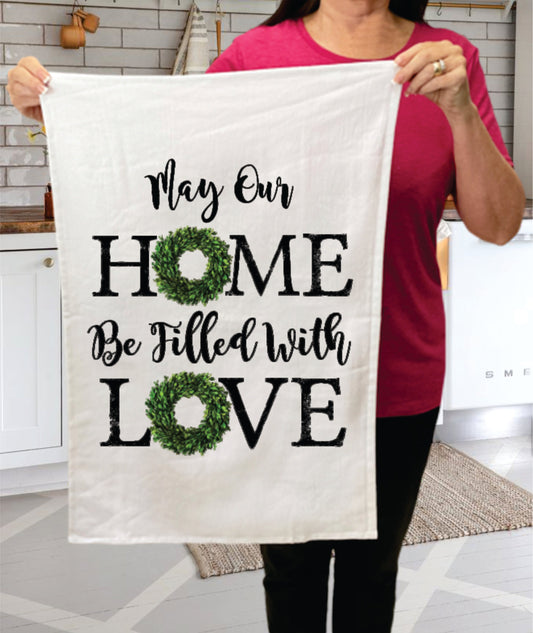 May Our Home be Filled With Love Wreath Cotton Terry Towels