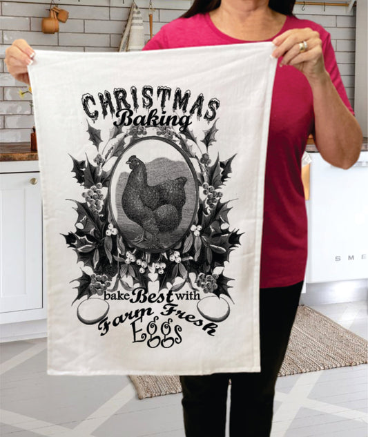Christmas Baking Farm Fresh Eggs Chicken Cotton Terry Towels