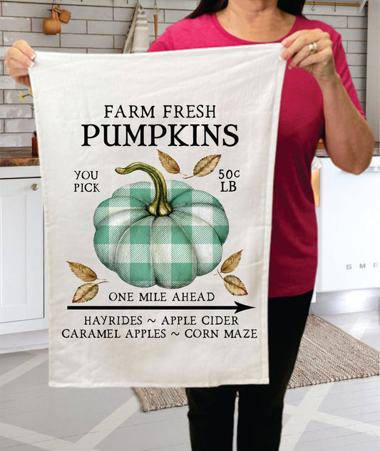 Farm Fresh Pumpkin Plaid Cotton Terry Towels