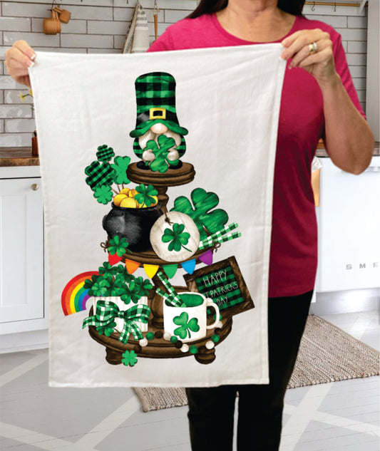 St Patrick Day Gnome 3 Tier Tray Cotton  Terry Towel