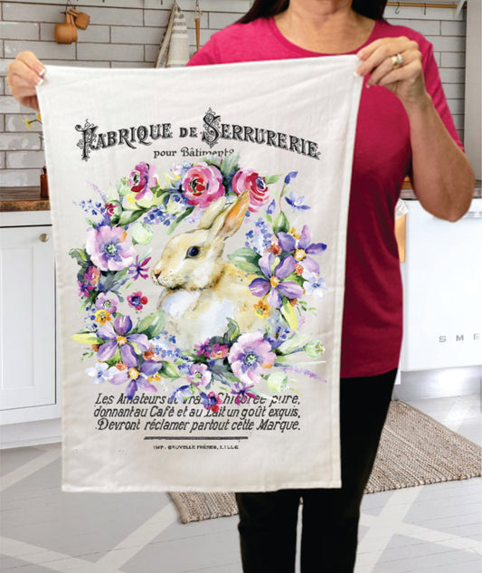 Easter French Bunny Flowers Cotton  Terry Towel